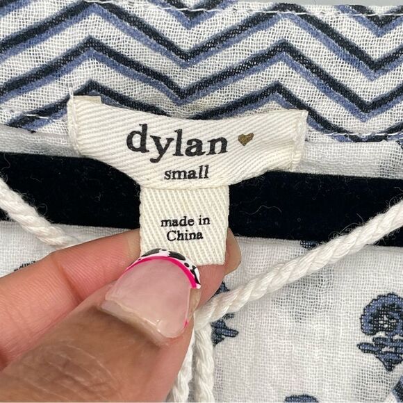 Dylan Women’s Boho Printed Poet Swing Cotton Tassel Tie Blouse Top Small - Picture 6 of 16